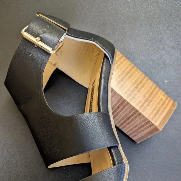 Primark Women's Blocked Heel Sandals Gold Buckle Black Strap 3 1/2” Heel… - Picture 8 of 14